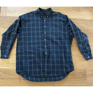 Vtg 90s Abercrombie & Fitch The Big Shirt XL Blue Green Plaid 100% Cotton Preppy